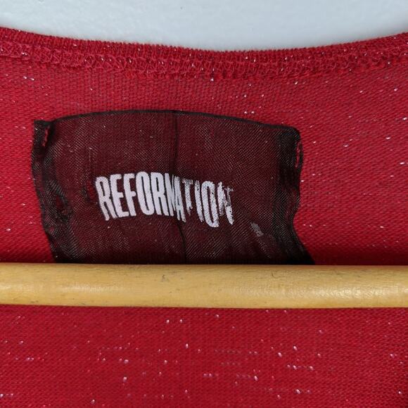 Reformation Lace Up Neck Silver Metallic Red Top - Picture 4 of 6